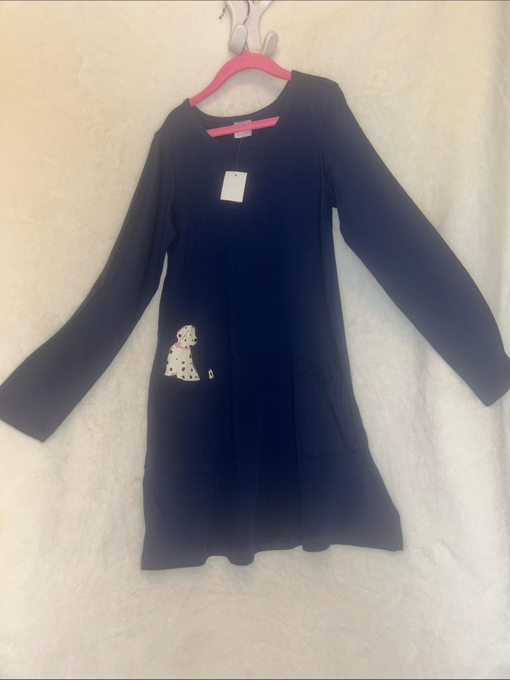 Hanna Andersson Girls' Navy Dress with Dalmatian Pocket
